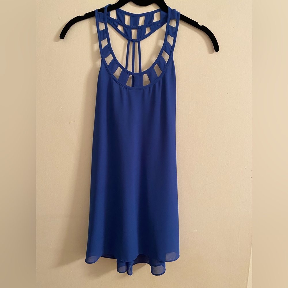 Lost April by Naked Zebra Blue Cut Out Halter Top Size M